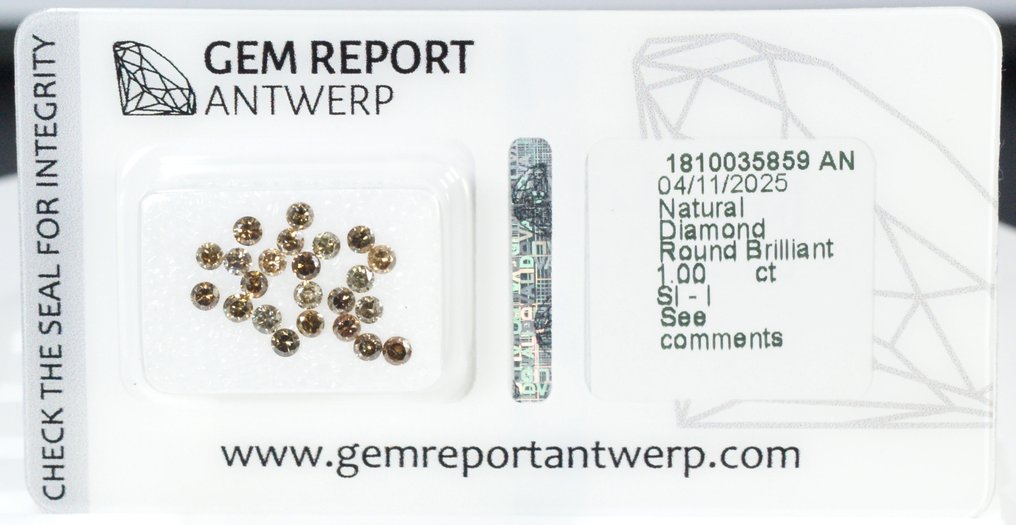 No reserve price - 23 pcs Diamond  (Natural coloured)  - 1.00 ct - Round - Fancy, Fancy deep Yellowish, Orangy Brown - I1, SI1 - Gem Report Antwerp (GRA) #2.1