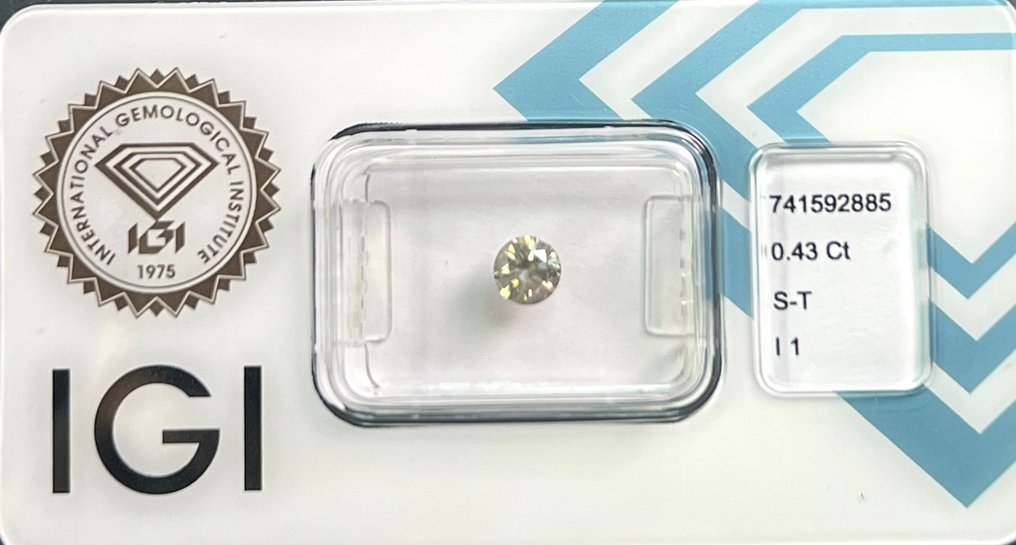 No reserve price - 1 pcs Diamond  (Natural)  - 0.43 ct - Round - I1 - International Gemological Institute (IGI) - S - T #2.1