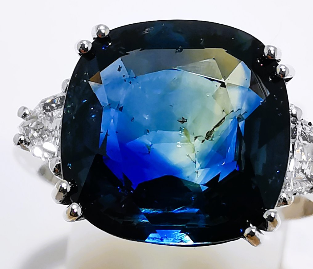 Δαχτυλίδι - 18 καράτια Λευκός χρυσός, Ζαφείρι 6,70 καρατίων ΧΩΡΙΣ ΘΕΡΜΟΤΗΤΑ - Bellerophon 5,0 γραμμάρια 18k - 6.70ct. tw. Ζαφείρι - Διαμάντι - Μεγάλος λίθος / Χωρίς θερμότητα #1.0