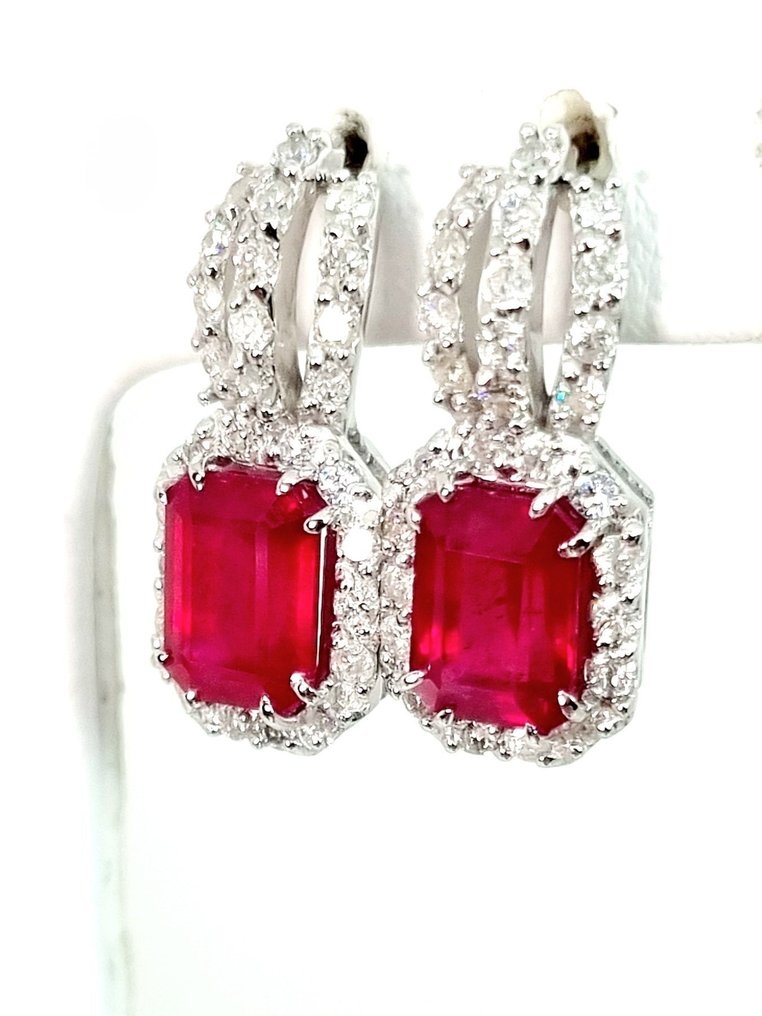 Σκουλαρίκια - 18 καράτια Λευκός χρυσός Ρουμπίνι - Διαμάντι #2.1