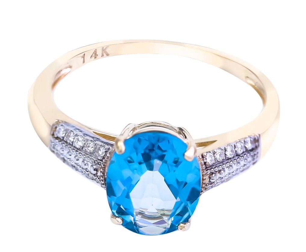 Sans prix de réserve - Bague - 14 carats Or jaune Topaze - Diamant #2.1