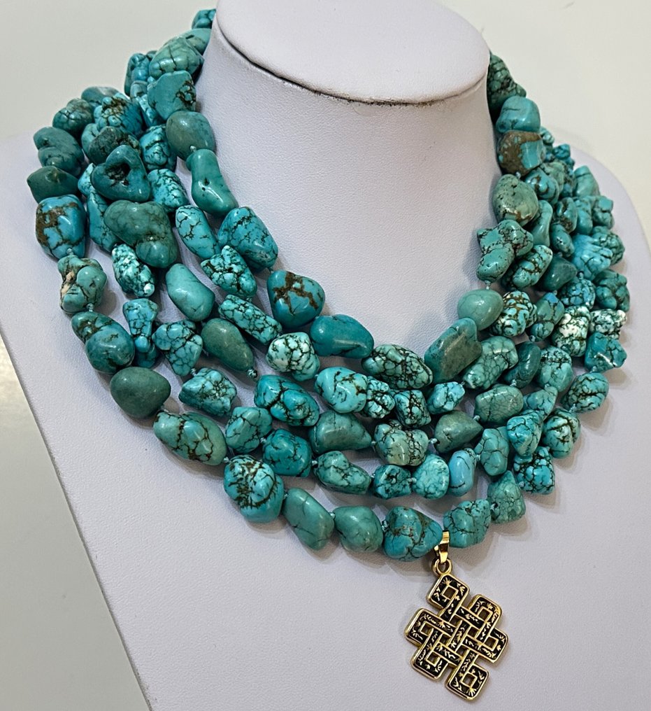 Turkizált stabilizált és tibeti csomó / 2340 ct / Nagyon jó minőség / Nagyon ritka. - Nyaklánc - 925 ezüst #4.3