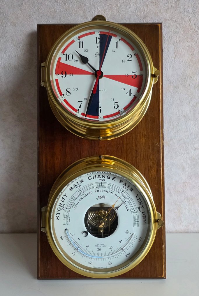 Schatz Royal set - ship's clock and barometer, August Schatz & Söhne - Brass, Wood #2.1