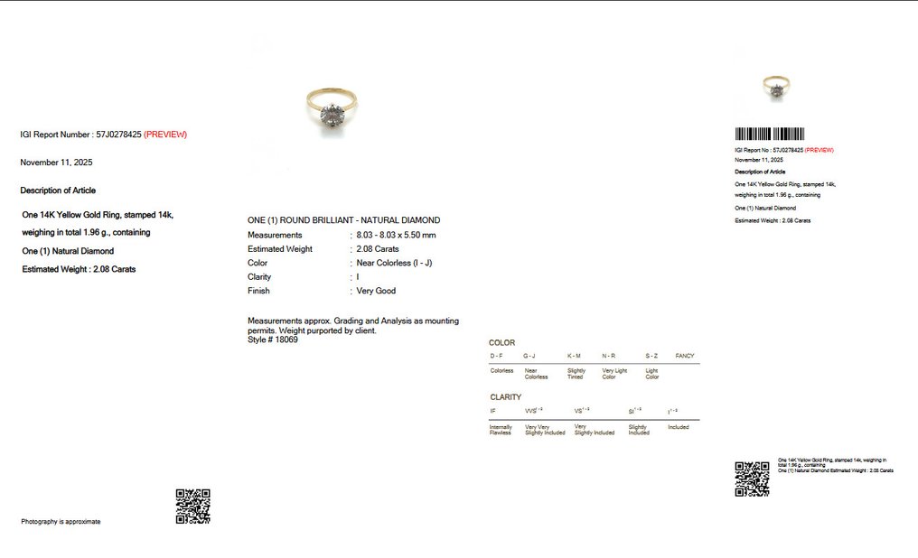 Sans prix de réserve - Bague - 14 carats Or jaune -  2.08ct. tw. Diamant (Naturelle) - IGI #2.1