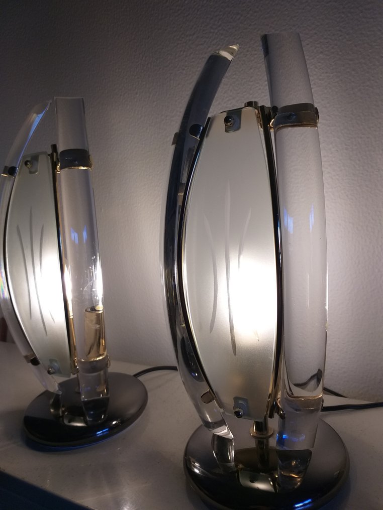 台灯 - 玻璃, 黄铜 - 两灯玻璃和黄铜台灯 #3.2