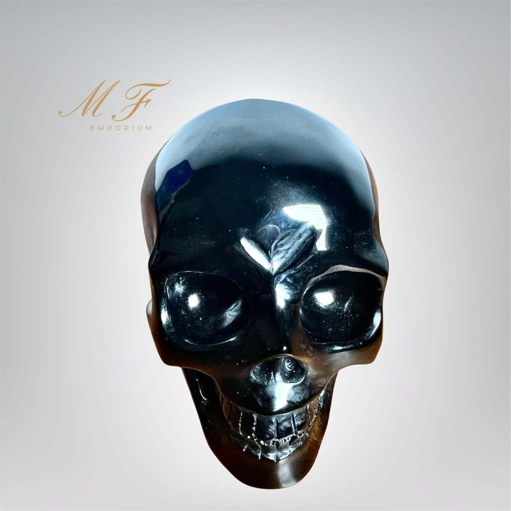Magnificent large obsidian skull. Skull - Height: 90 mm - Width: 120 mm- 950 g - (1) #3.2
