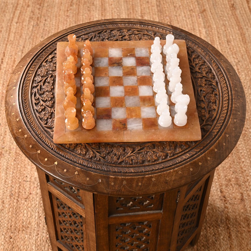 国际象棋套装 - chess set (10×10 inch) - 黄玛瑙与白水晶宝石 #1.0