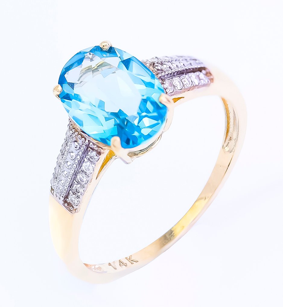 Sans prix de réserve - Bague - 14 carats Or jaune Topaze - Diamant #1.0