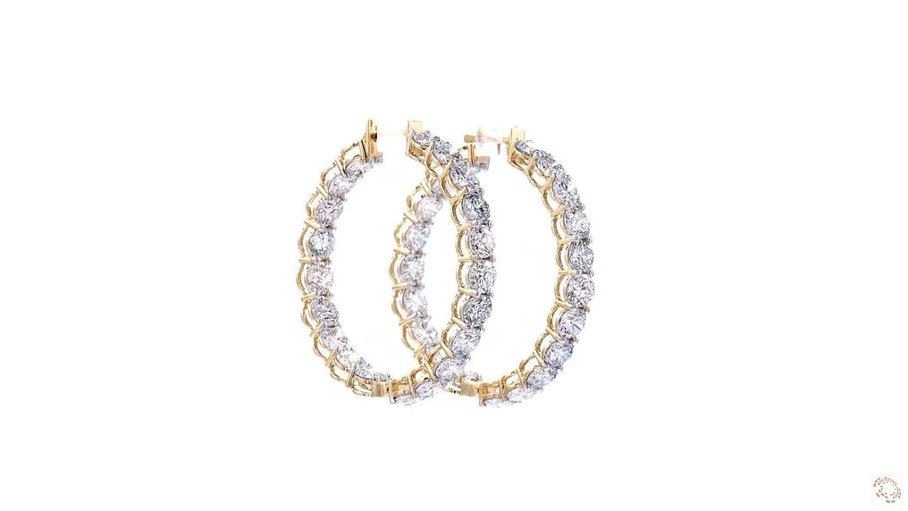 圈形耳环 - 18K包金 黄金 -  10.15ct. tw. 钻石 (实验室培育) - 内外环形耳环 #1.0