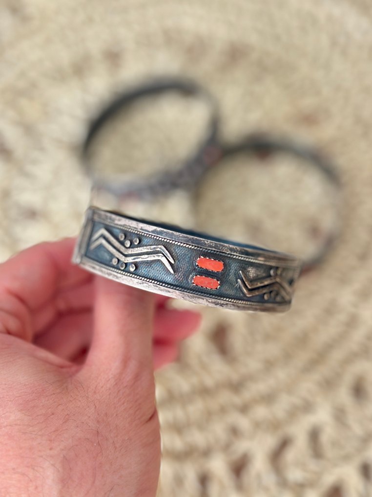 珊瑚 - 银 - 手镯 - 一套3个Berbère手链 #4.3