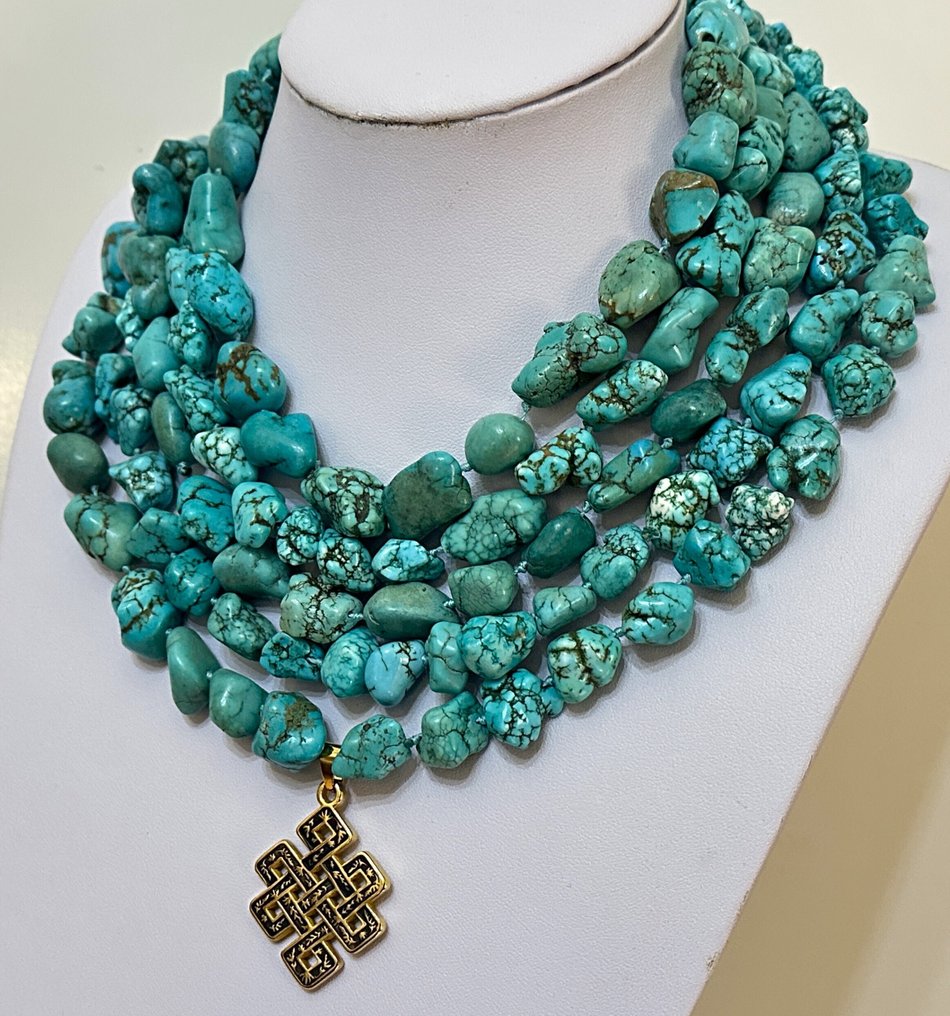 Turkizált stabilizált és tibeti csomó / 2340 ct / Nagyon jó minőség / Nagyon ritka. - Nyaklánc - 925 ezüst #1.0