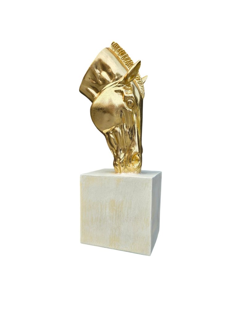 Statue, Gold Horse Head on Base - 43.5 cm - mgo - 2025 #1.0