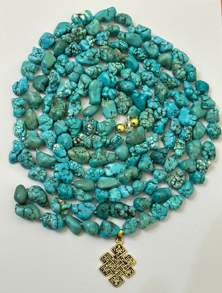 Turkizált stabilizált és tibeti csomó / 2340 ct / Nagyon jó minőség / Nagyon ritka. - Nyaklánc - 925 ezüst #3.2