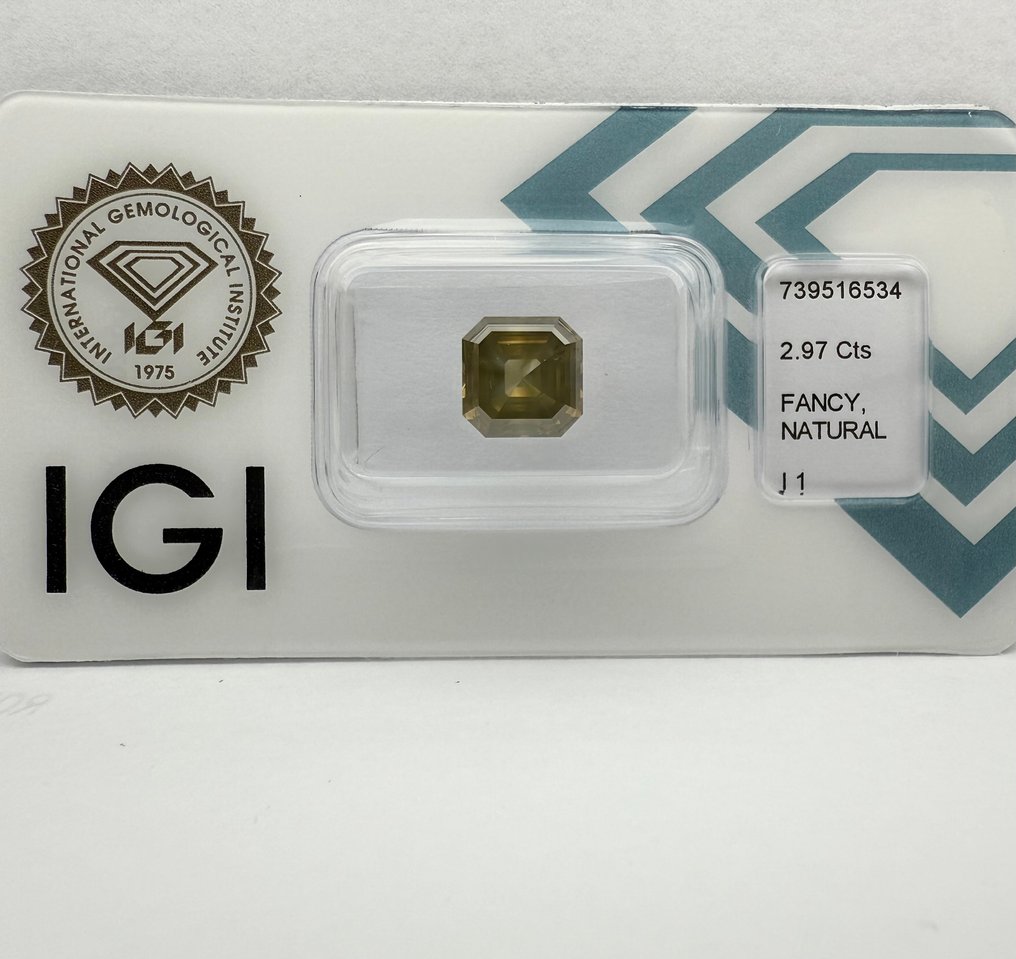 没有保留价 - 1 pcs 钻石  (天然色彩的)  - 2.97 ct - 方形 - Fancy deep 稍帶灰色的, 稍帶綠色的 黄色 - I1 内含一级 - 国际宝石研究院（IGI） #4.3