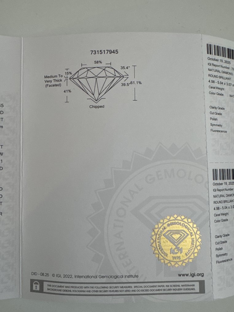 1 pcs Diamond (Natural) - 0.50 ct - Round - VS1 - International Gemological Institute (IGI) #4.3