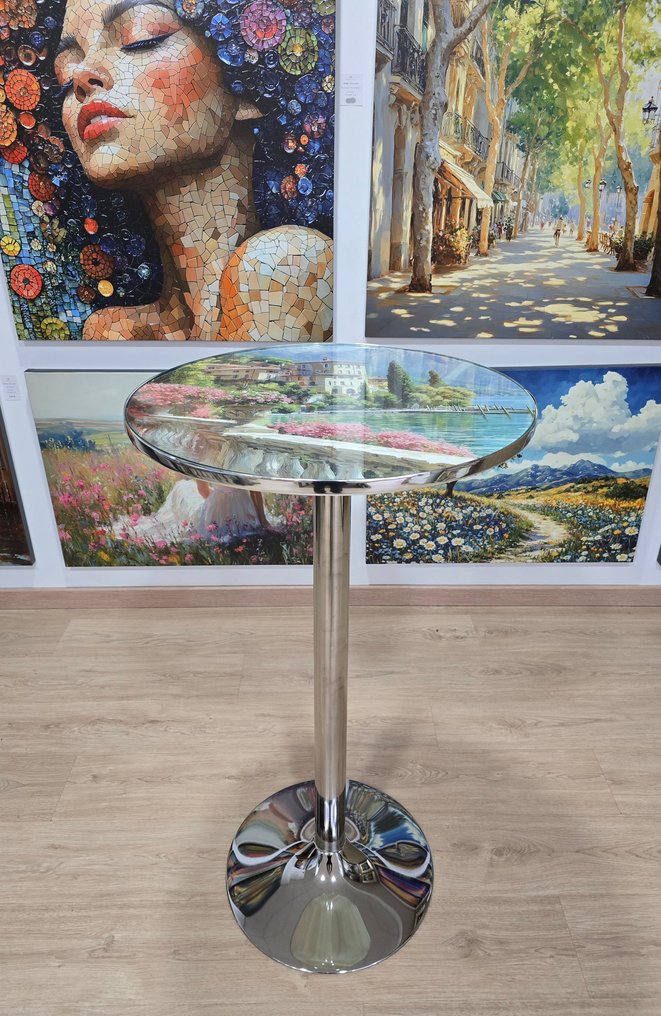 Irina Collins - 咖啡桌 - 不锈钢 - 带画的桌子 - 'Lago di Como Dreams' #2.1