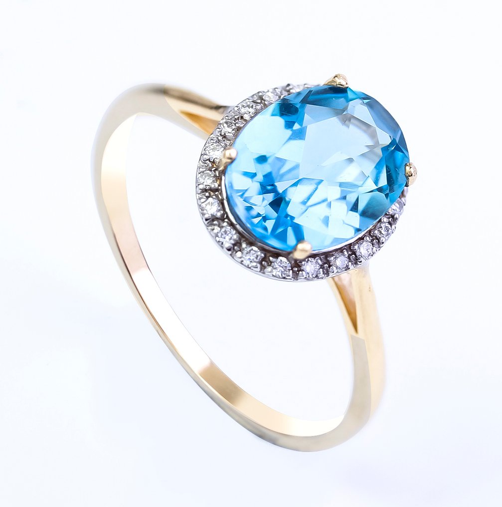 没有保留价 - 戒指 - 14K包金 黄金 黄宝石 - 钻石 #1.0