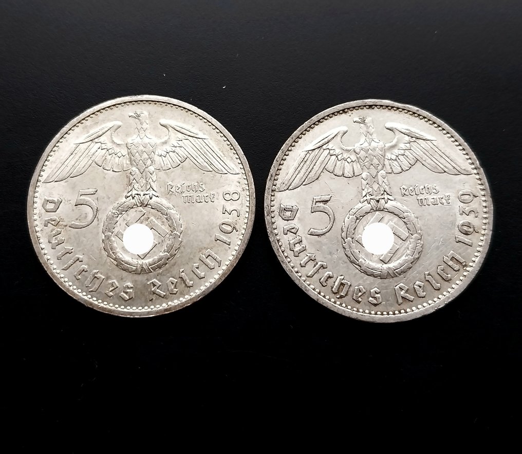 Germany, Third Reich 5 Reichsmark 2x 1938 G & 1939 F (χωρίς τιμή ασφαλείας) #1.0