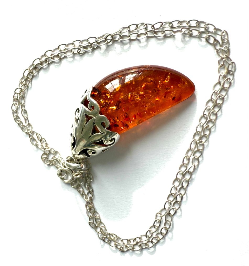 没有保留价 - 项链 银, 复古琥珀925纯银项链 #2.1
