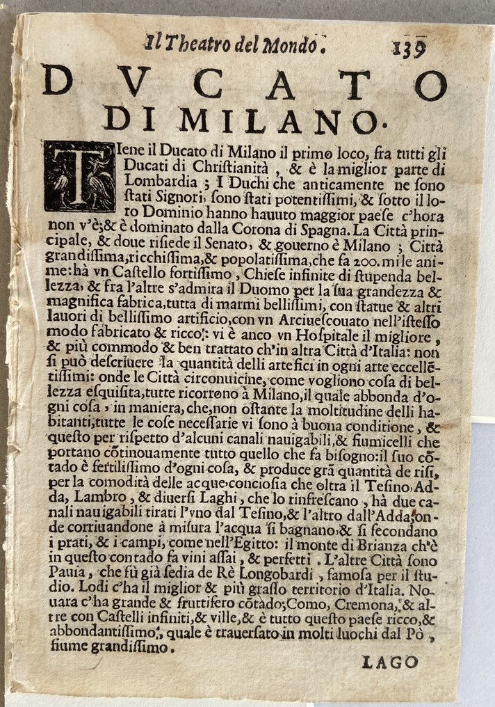 Italy - Lombardia - North ITALY; Ortelius - Lacus Comensis,Olim Larius - 1581-1600 #1.0