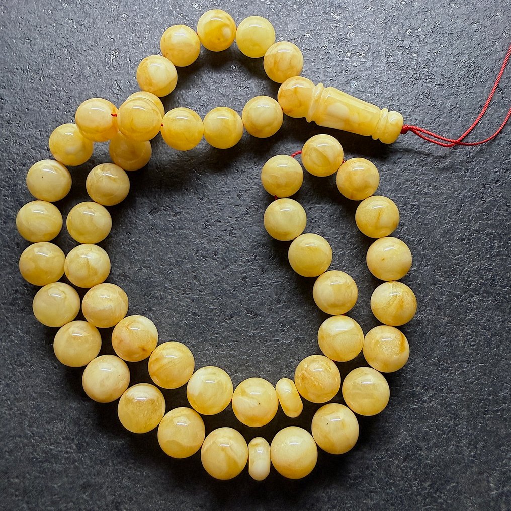 Tesbih misbaha rugăciune, mărgele de chihlimbar baltic alb, 12mm, 47,2 grame. - Chihlimbar - Baltic amber - succinite #1.0