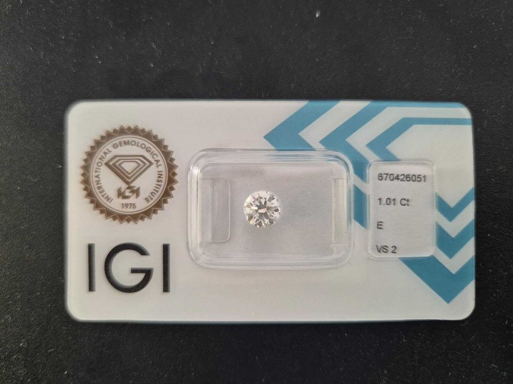 1 pcs Timantti  (Luonnollinen)  - 1.01 ct - Pyöreä - E - VS2 - Kansainvälinen gemologinen instituutti (IGI) #1.0
