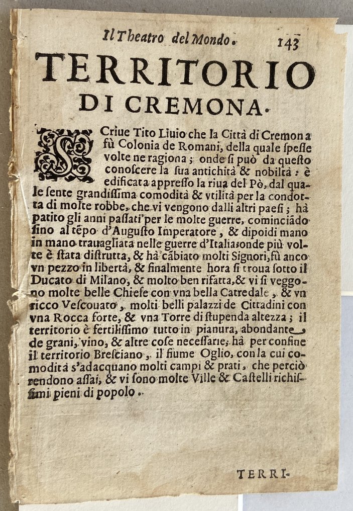 Italy - Lombardia; Ortelius - Cremae Ager - Teritorio di Crema - 1581-1600 #1.0