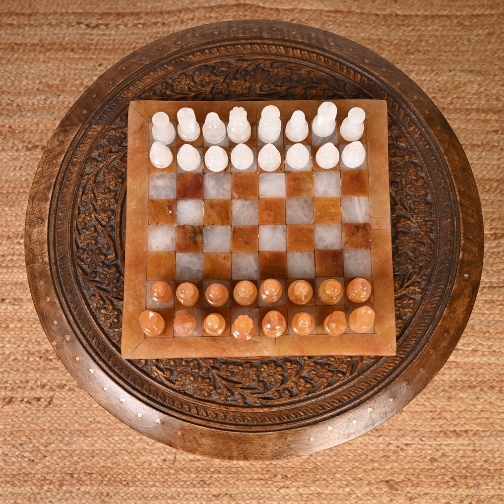 国际象棋套装 - chess set (10×10 inch) - 黄玛瑙与白水晶宝石 #4.3