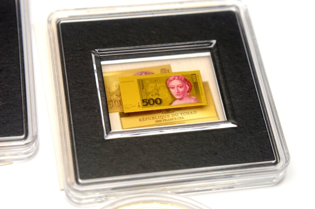 Csád. 2 x 3000 Francs 2020 DDR Banknotes 1/1000oz (.999) + other different medals (Nincs minimálár) #3.2