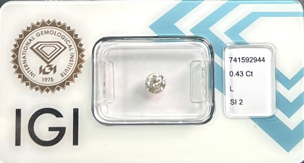 Fără preț de rezervă - 1 pcs Diamant (Natural) - 0.43 ct - Rotund - L - SI2 - IGI (Institutul gemologic internațional) #2.1