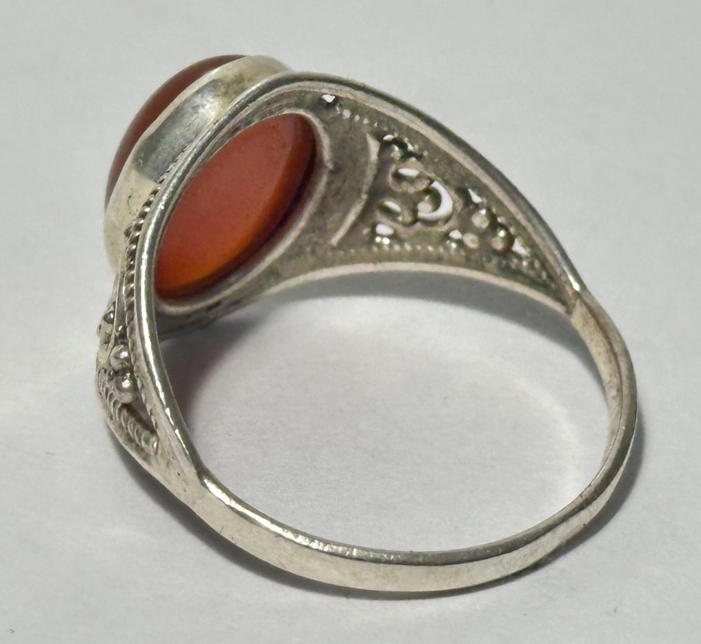 天然红色珊瑚石(12克拉)。非常罕见。高品质 AAA。神圣的纯净。 - 戒指 - 925 银 #1.0