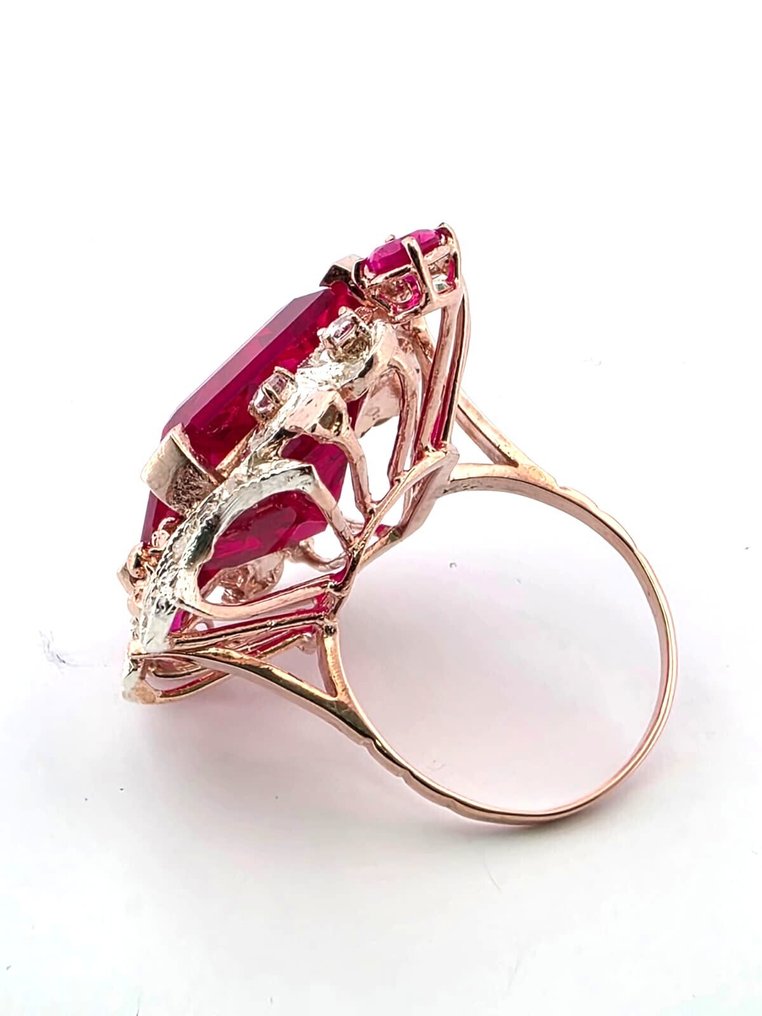 Ohne mindestpreis - Ring - 9 Kt Roségold, Silber Rubin - Diamant #3.2
