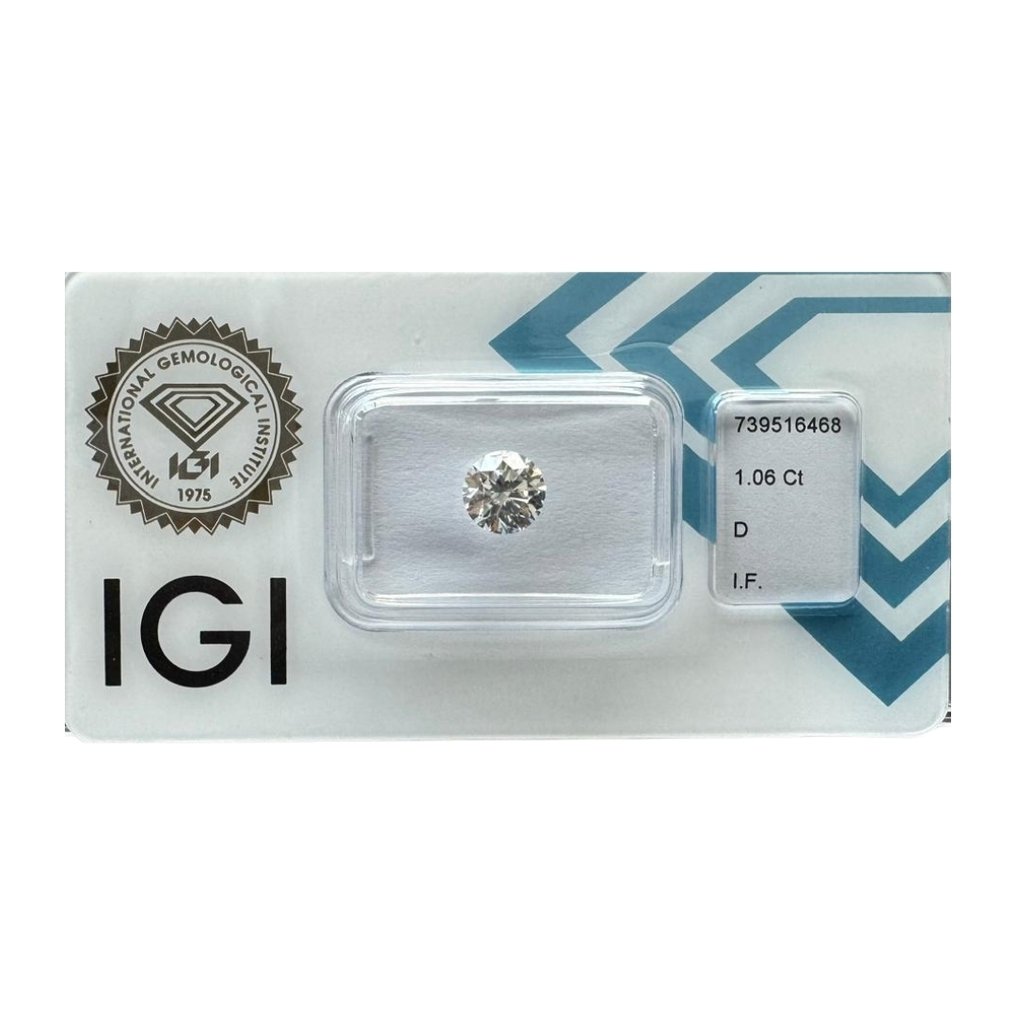 1 pcs Diamante (Natural) - 1.06 ct - Redondo - D (incoloro) - IF - International Gemological Institute (IGI) - Diamante deslumbrante #1.0
