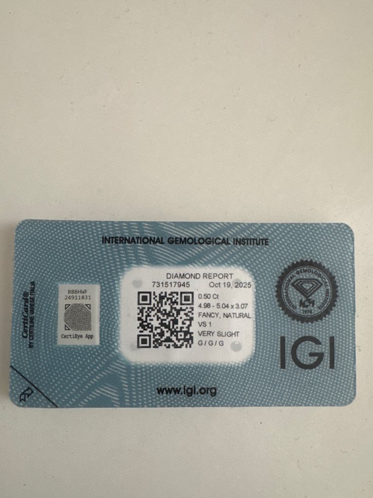 1 pcs Diamond (Natural) - 0.50 ct - Round - VS1 - International Gemological Institute (IGI) #2.1