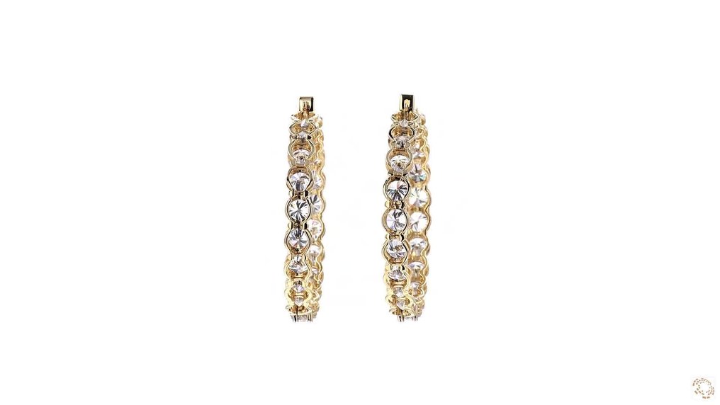 圈形耳环 - 18K包金 黄金 -  10.15ct. tw. 钻石 (实验室培育) - 内外环形耳环 #2.1