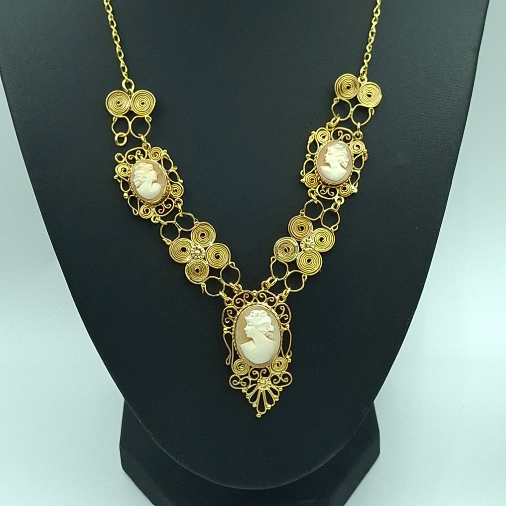 Zonder Minimumprijs - Halsketting Zilver, Verguld - 71.00ct. tw. Carneool - Dorato Cameo Antica #1.0