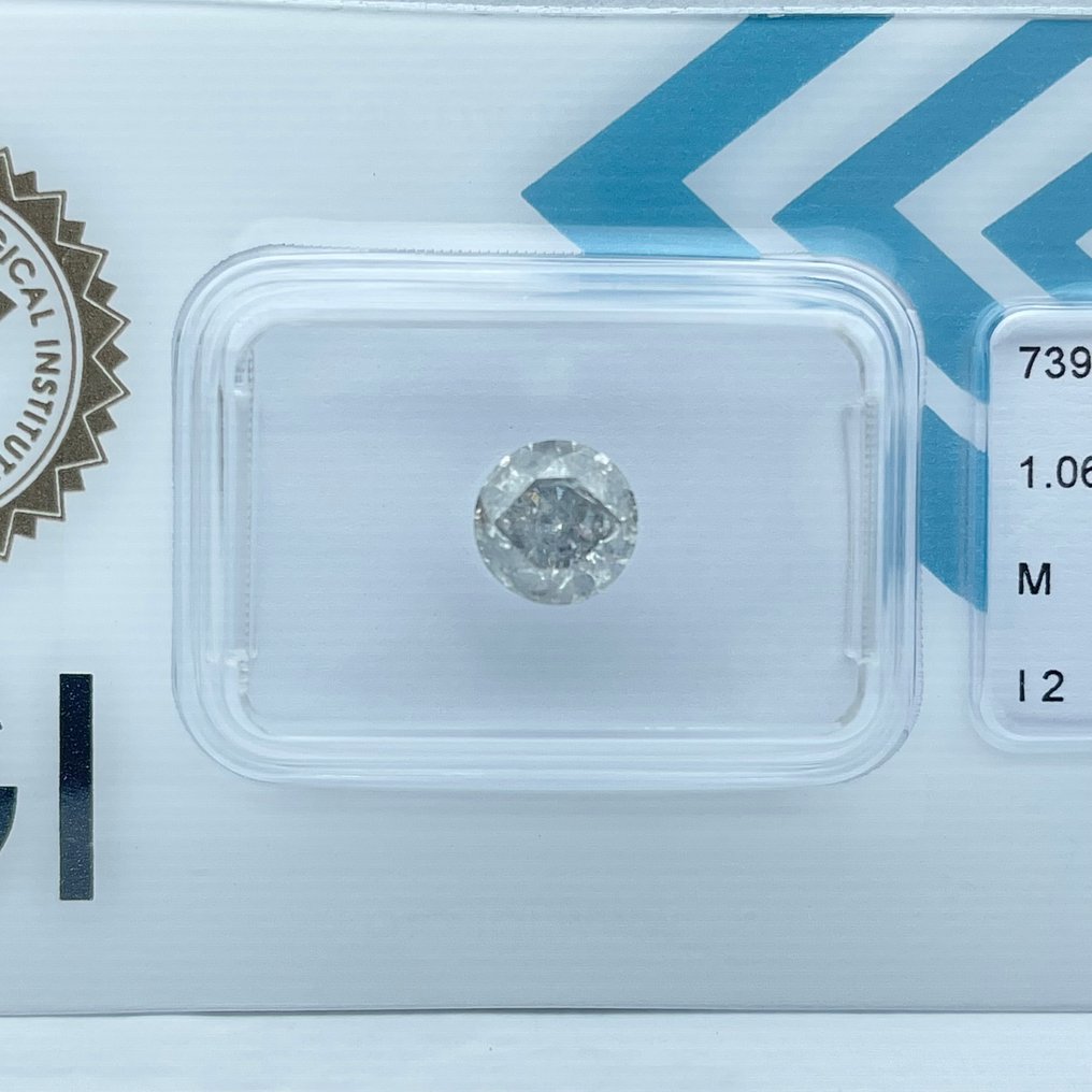 没有保留价 - 1 pcs 钻石 (天然色彩的) - 1.06 ct - 圆形 - Faint 灰色 - I2 内含二级 - 国际宝石研究院(IGI) #3.2