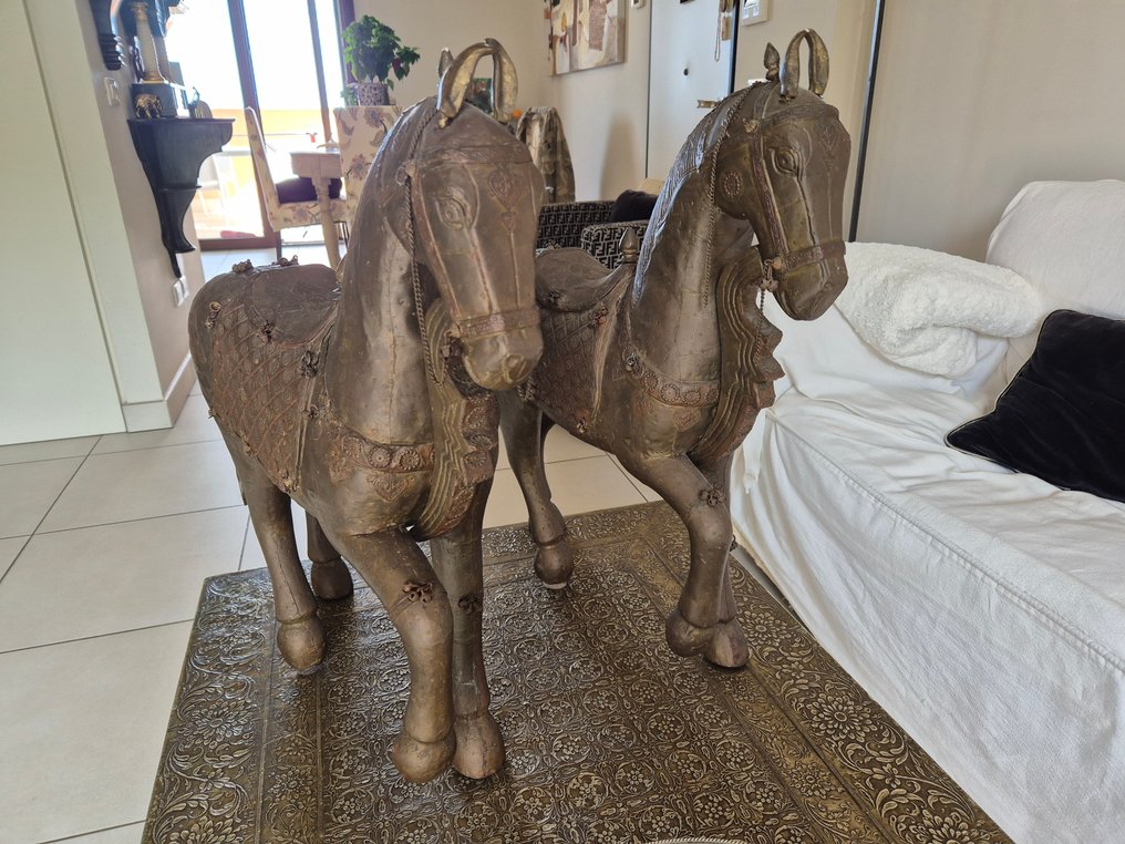 Ζεύγος αλόγων - Μπρούντζος, Ξύλο - Ινδία - Late 20th century #1.0