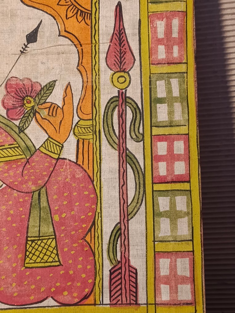 Γκανέσα με Δεβότι και Καμαδεβά - Βαμβάκι, Φυσικά χρώματα - Ινδία - Σχολή Bengal Pattachitra #4.3