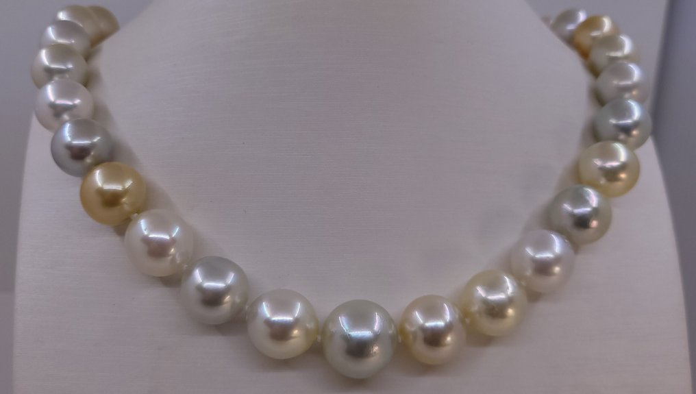 Κολιέ - 14 καράτια Κίτρινο χρυσό, Χρυσά και Λευκά Μαργαριτάρια Νότιου Ωκεανού πιστοποιημένα από PSL. #2.1