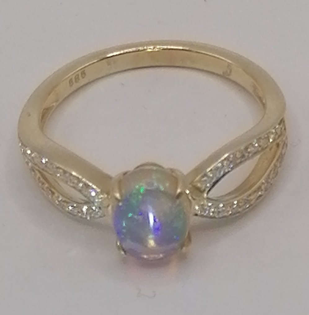 戒指 - 14K包金 黄金 -  1.08ct. tw. 蛋白石 - 钻石 #4.3