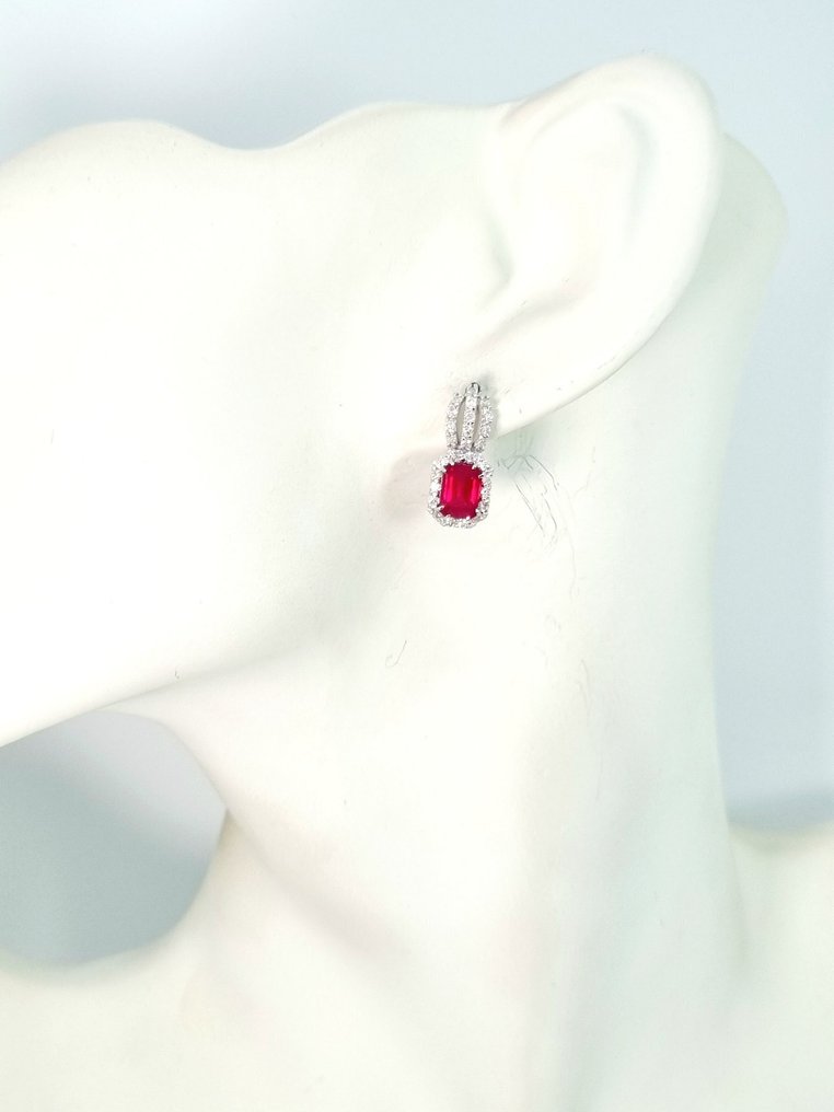 Σκουλαρίκια - 18 καράτια Λευκός χρυσός Ρουμπίνι - Διαμάντι #3.2