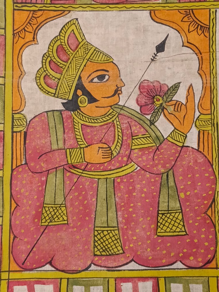 Γκανέσα με Δεβότι και Καμαδεβά - Βαμβάκι, Φυσικά χρώματα - Ινδία - Σχολή Bengal Pattachitra #3.2