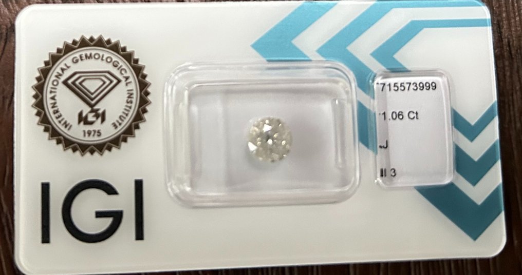 没有保留价 - 1 pcs 钻石  (天然)  - 1.06 ct - 圆形 - J - I3 - 国际宝石研究院（IGI） #1.0