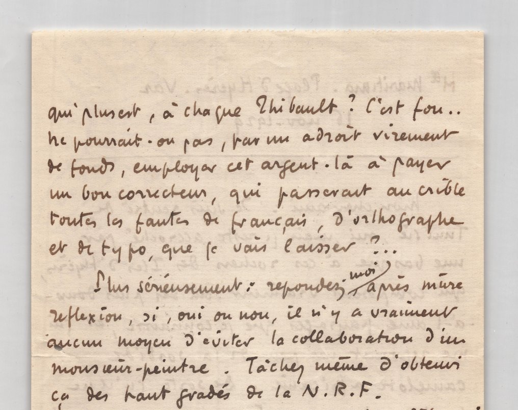 Roger Martin du Gard - Lettre autographe signée - Les frontispices des Thibault - 1929 #4.3