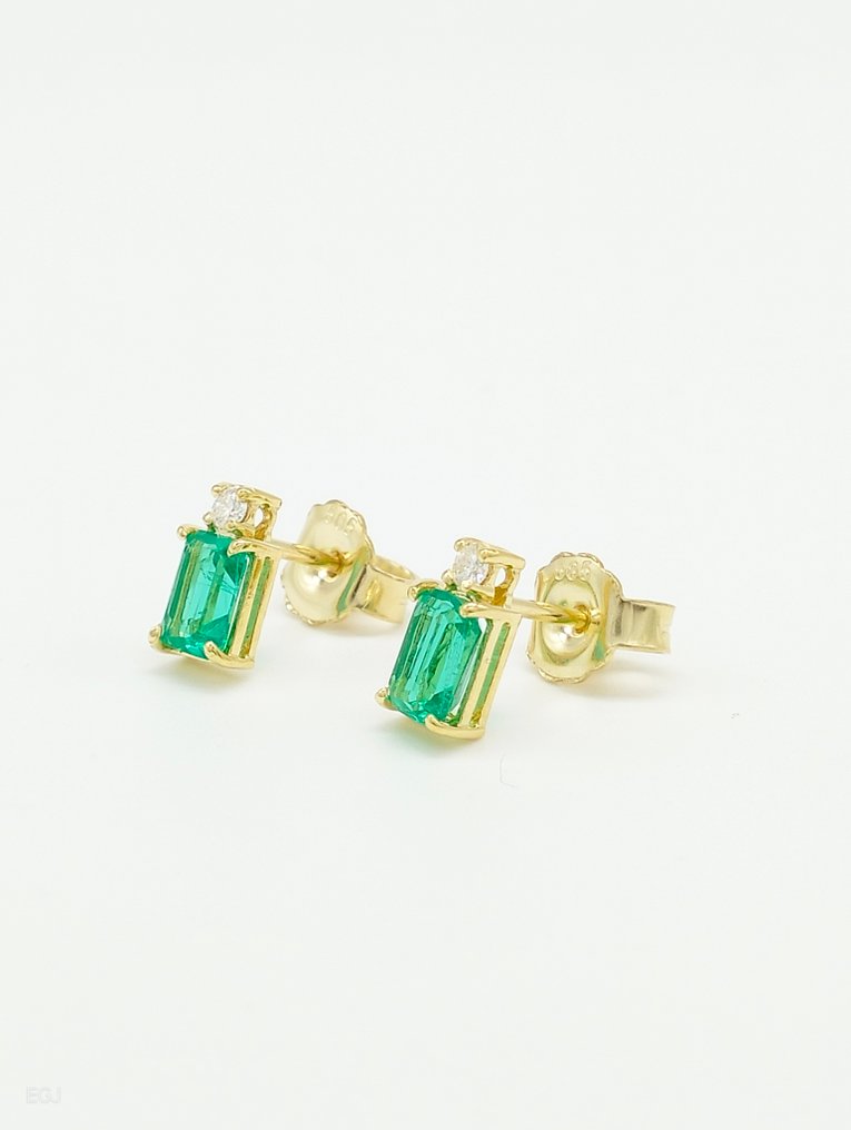 Nincs minimálár - Drop fülbevaló - 14 kt. Sárga arany Smaragd - Gyémánt #2.1