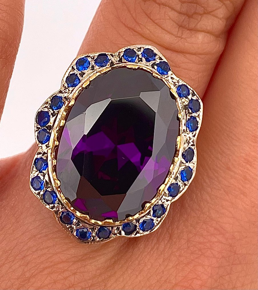 没有保留价 - 戒指 - 9 kt. 黄金, 银 紫水晶 - 蓝宝石 #2.1