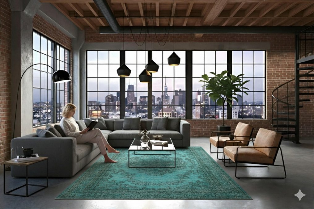 Μεγάλο μπλε ρετρό - Χαλί - 310 cm - 190 cm - με πιστοποιητικό #2.1