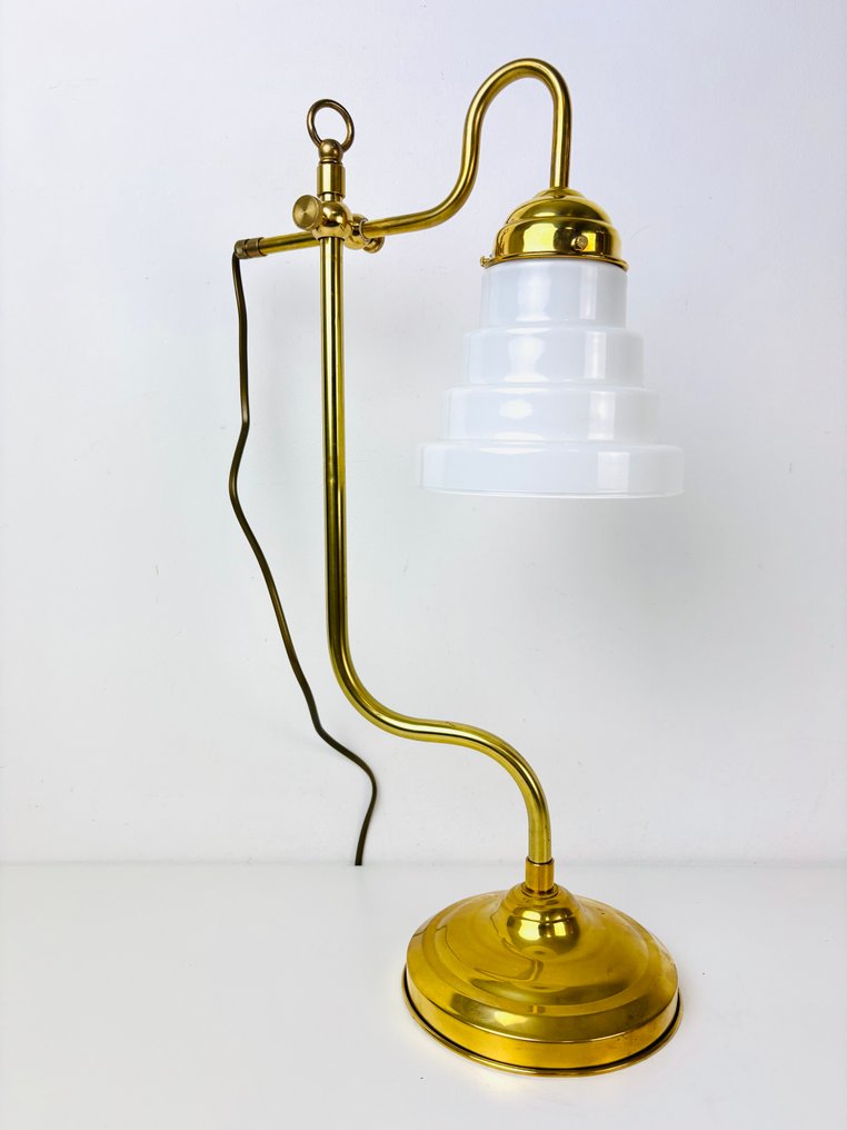Lamp - Art Deco adjustable lamp with trapkap - Brass, Glass #3.2