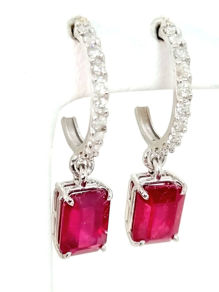 Σκουλαρίκια - 18 καράτια Λευκός χρυσός Ρουμπίνι - Διαμάντι #3.2